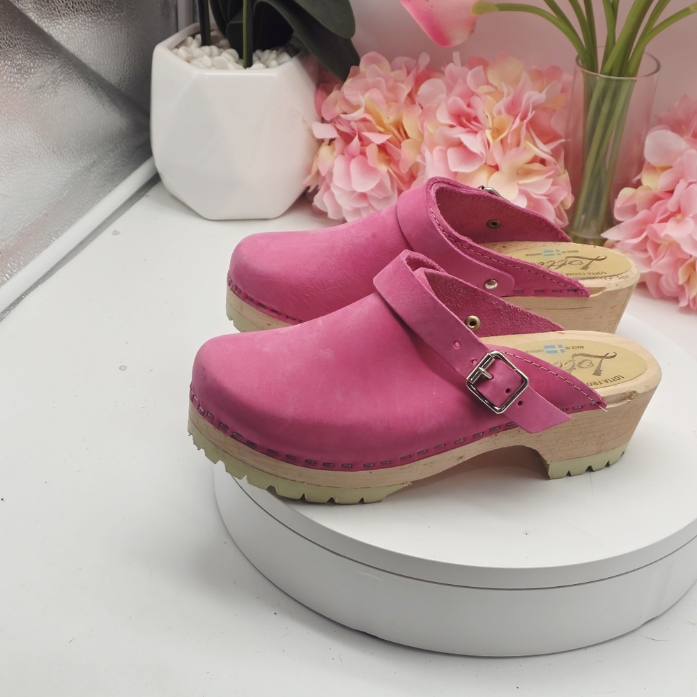 Lotta From Stockholm Classic Swedish Clogs Pink Oiled Nubuck Leather sz 7-7.5